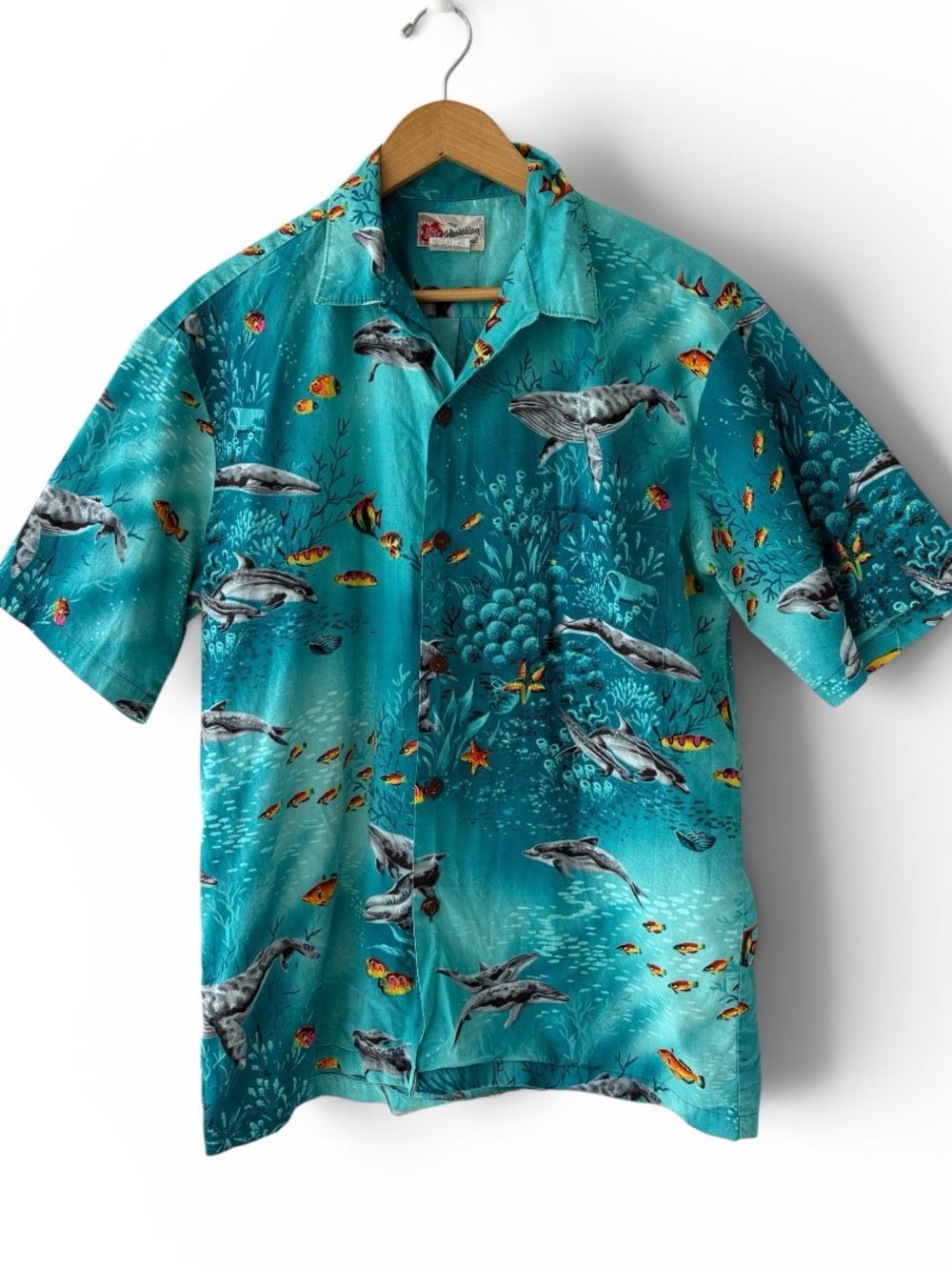 Hilo Hattie Hawaiian Shirt Ocean Print Tropical Button Front Large